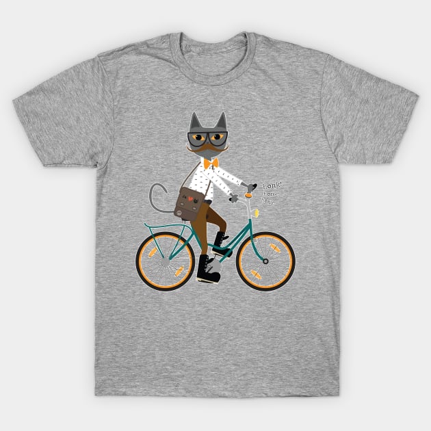 hipster cat on a bicycle T-Shirt by uncutcreations